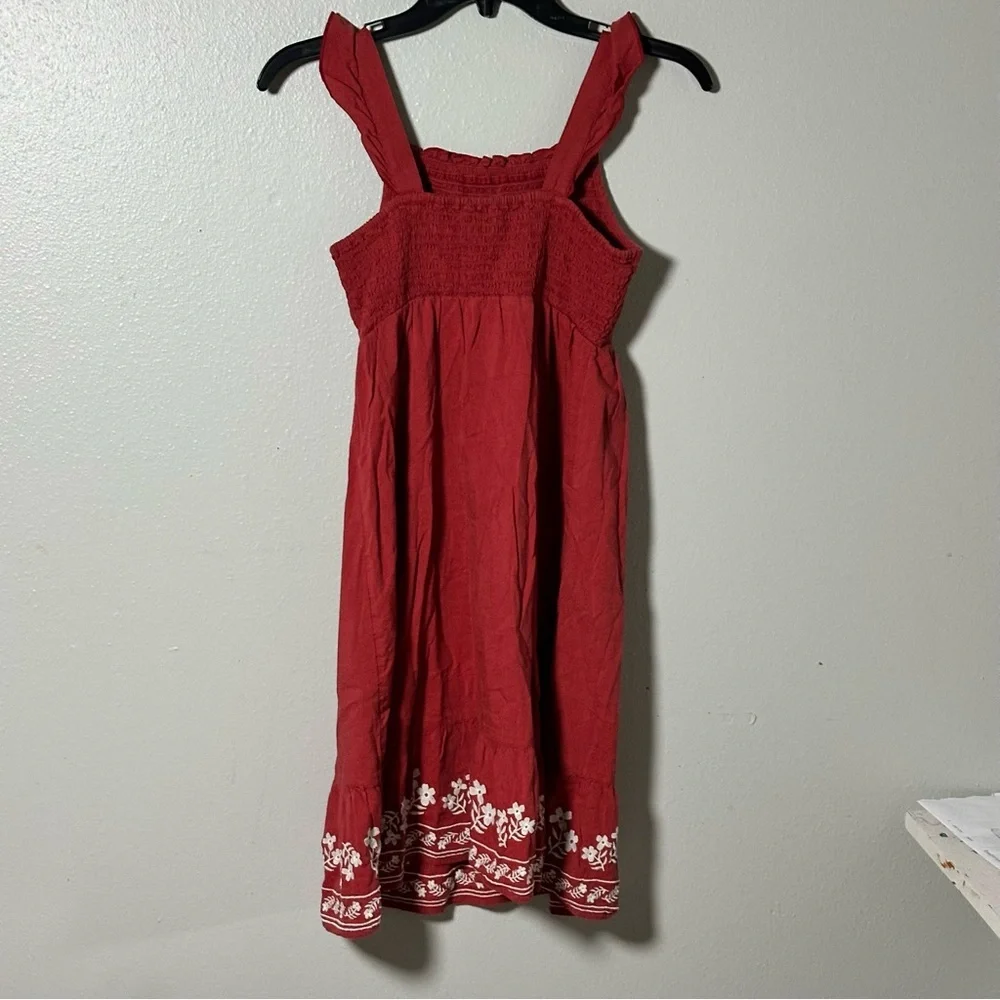 Old‎ Navy Kids Girl Orange Embroidered Dress Smocked Floral Hem size L(10/12)